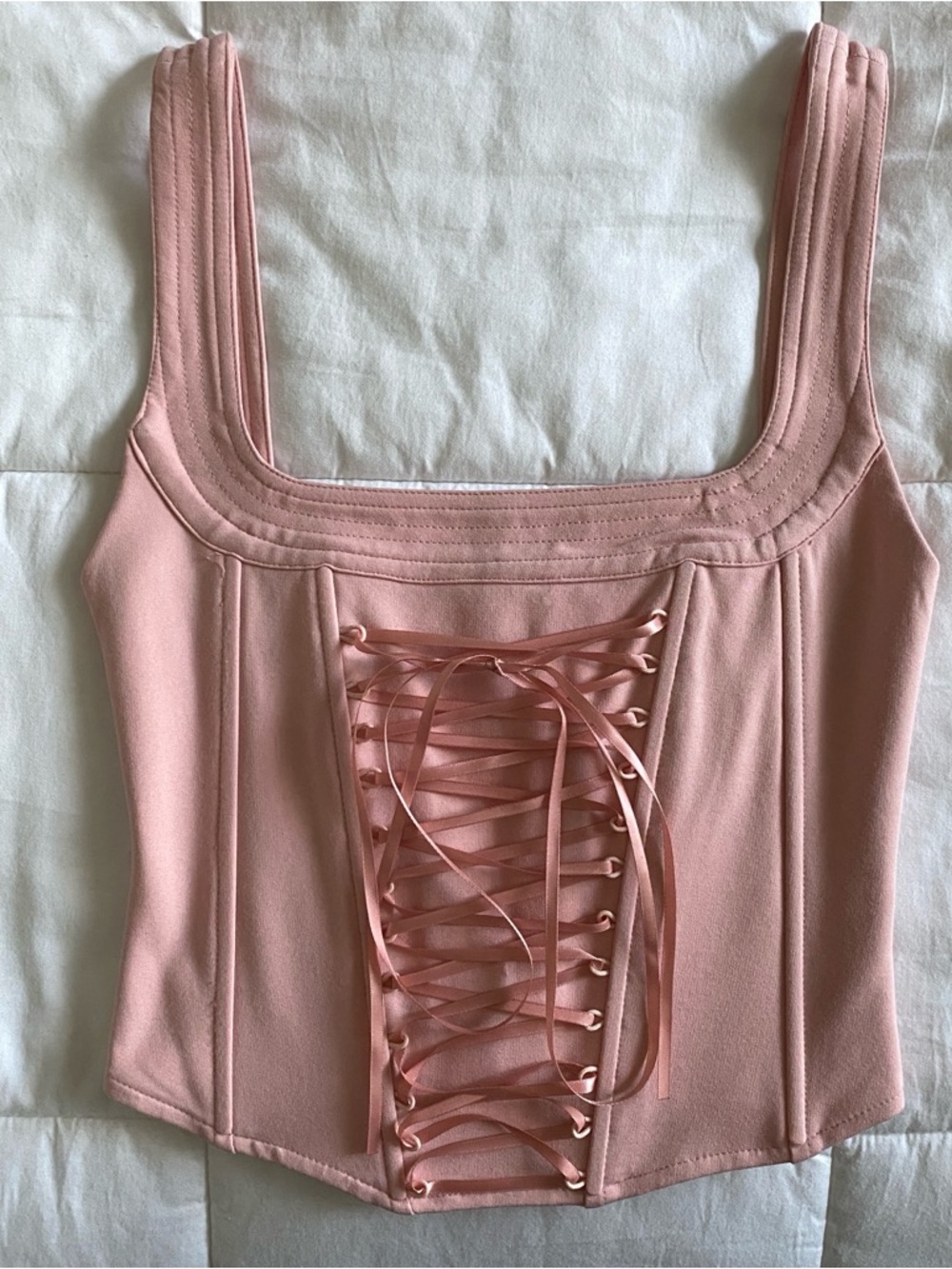 Edikted Ballet Baby Pink Lace Up Corset XS